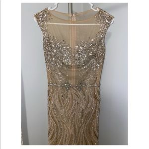 nude embellished sheer gown